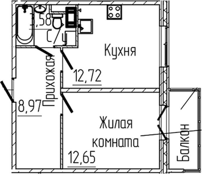 1-комнатная квартира 39.04 м², 6/8 эт., ЖК «SERTOLOVO PARK»